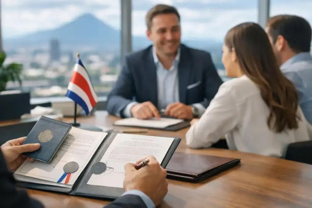 Lawyer and clients undergoing the process of certifying documents in Costa Rica for international use