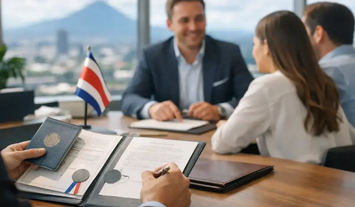 Lawyer and clients undergoing the process of certifying documents in Costa Rica for international use